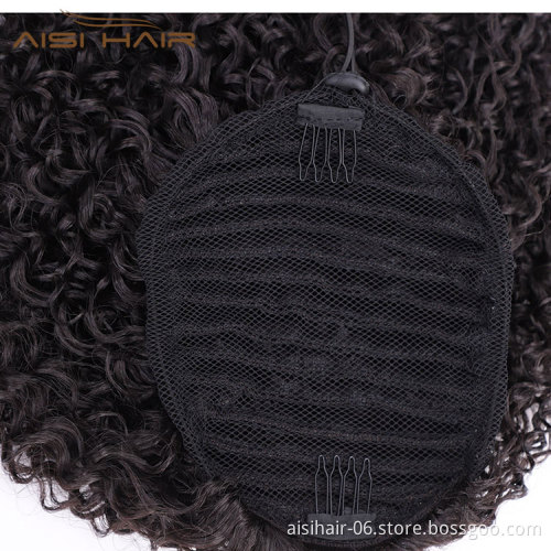 Aisi Hair African Americans Clip In Ponytail Hairpieces High Temperature Fiber Afro Kinky Clip In Hair Extensions